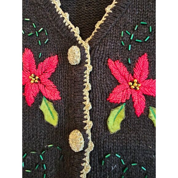 Vintage Designer Originals Studio Vest Womens Medium Black ,Poinsettia xmas - Picture 3 of 5
